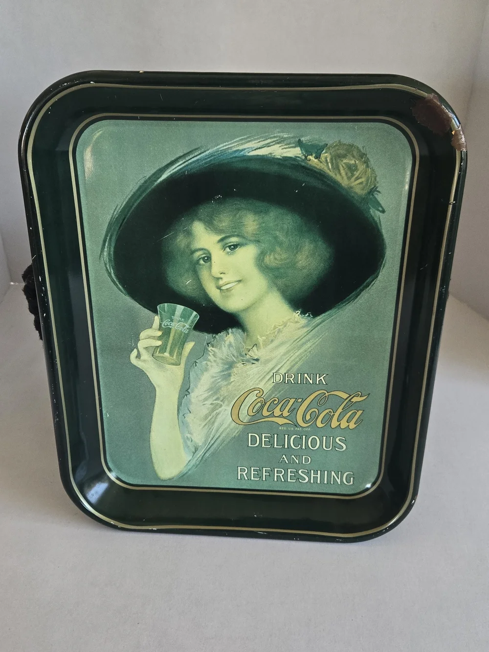 Coca Cola Vintage Green MetalServing Tray Hamilton King Girl